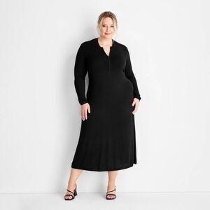 Future Collective - Women's Long Sleeve Sweater Maxi Dress - Future Co Black